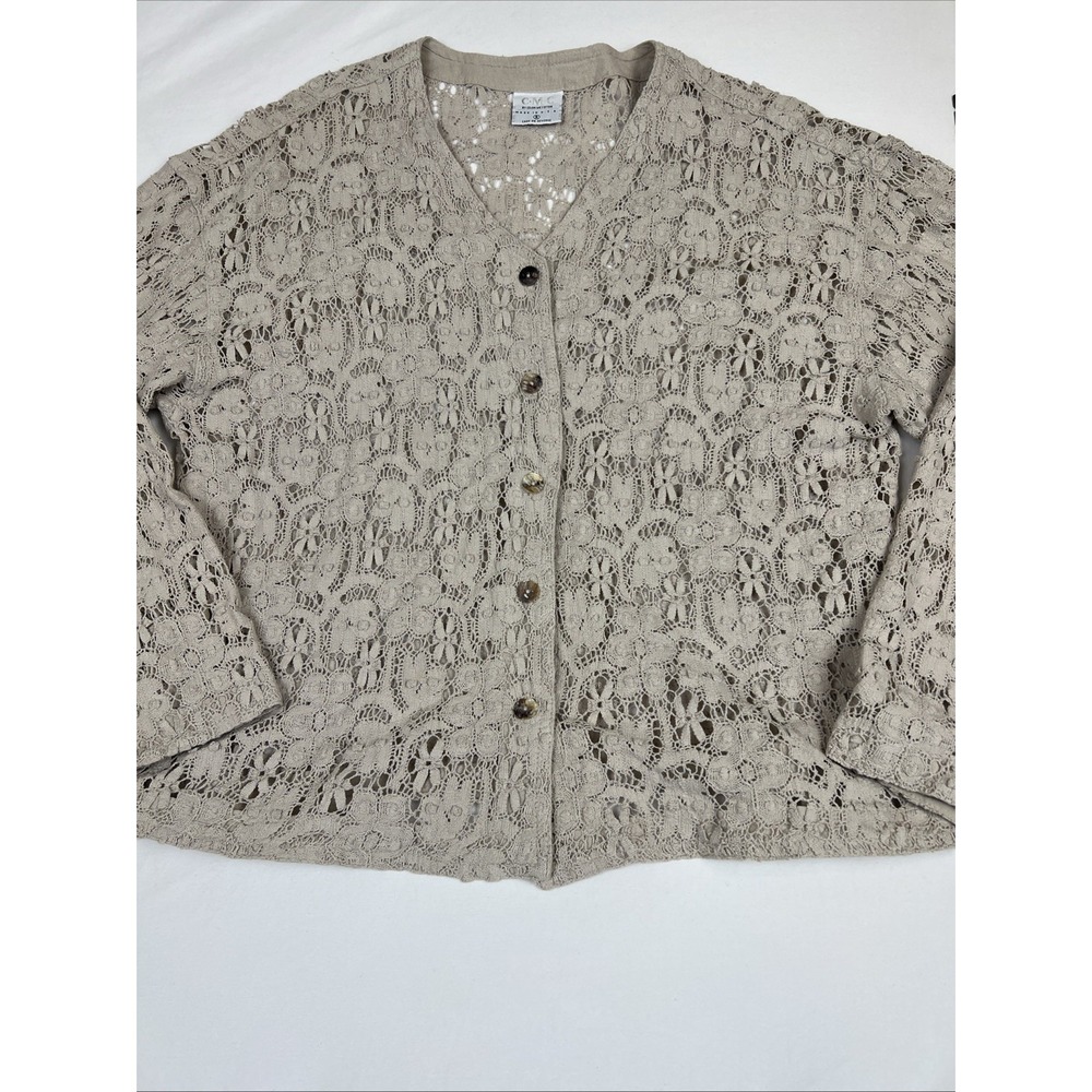 Beige Color Me Cotton Boho Button Crochet Cardigan Size Small